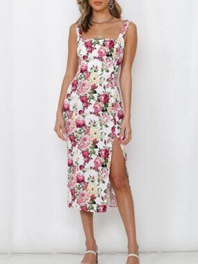 Hello Molly White/Floral Morning in Vienna Midi Dress Size Small